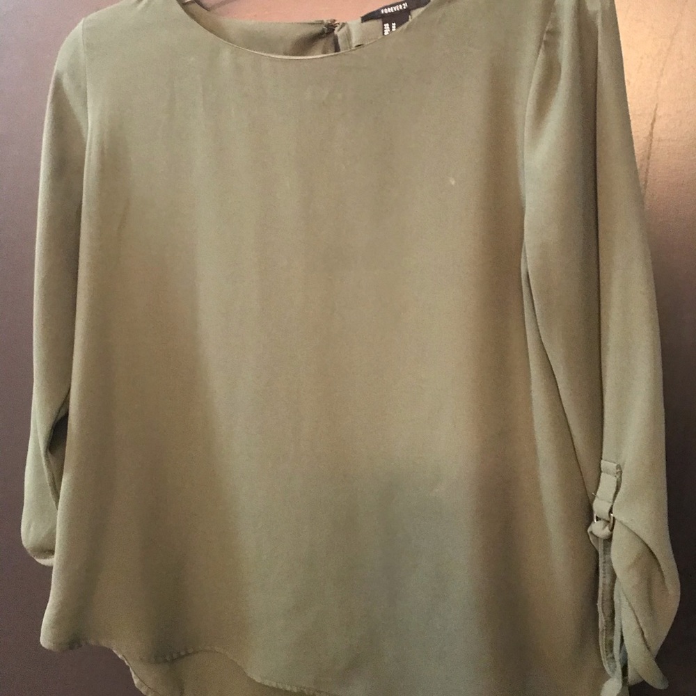 Forever21 olive green chiffon shirt